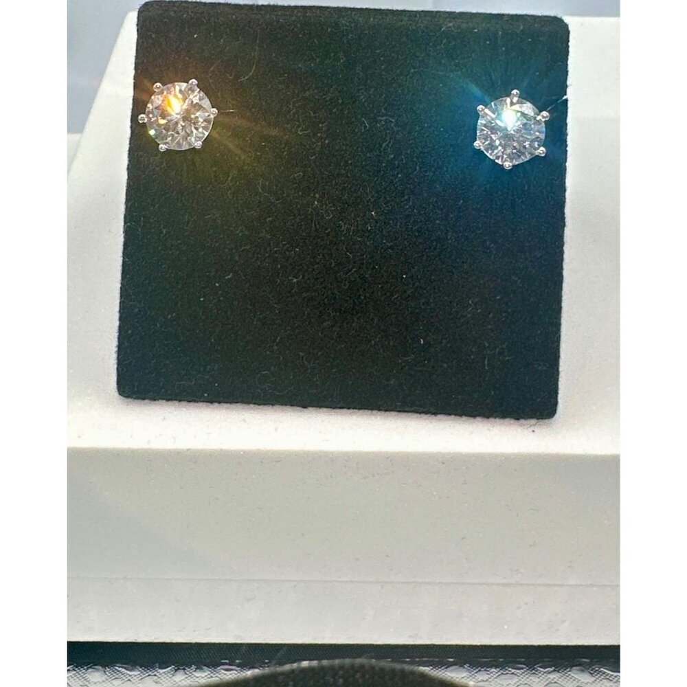 Sterling Silver Cubic Zirconia 2 CT Stud Earrings - Picture 2 of 4